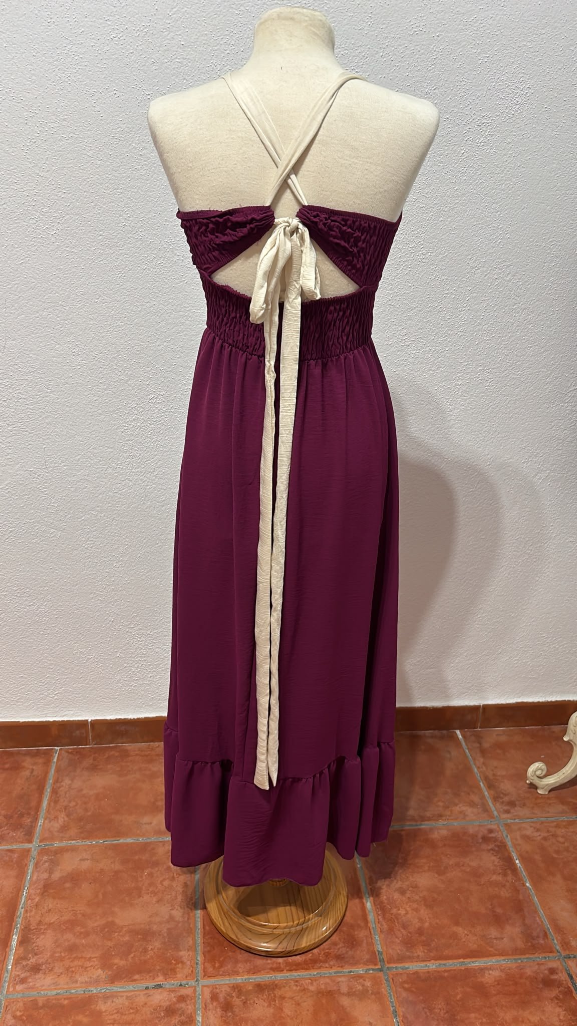 Vestido color VinoTinto con lazo en espalda - Imagen 2